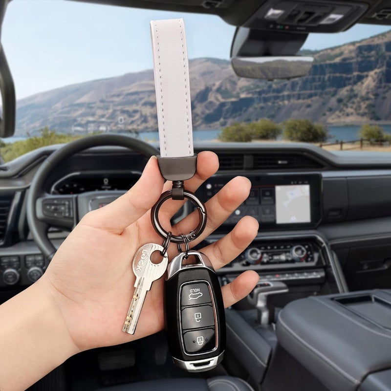 Turcee Leather Keychain, Creative Personality Key Fob, Car Accessories Universal Keychain for Men and Women (White) - Image 3